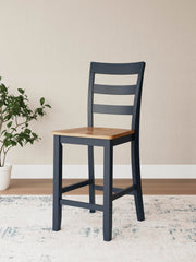 Ashley Furniture Gesthaven counter height barstool with cushioned seat, wooden legs, and backrest, perfect for kitchen or bar area.