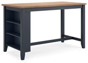 Ashley Furniture Gesthaven counter height dining table with a wooden finish, shown from an angled side view.