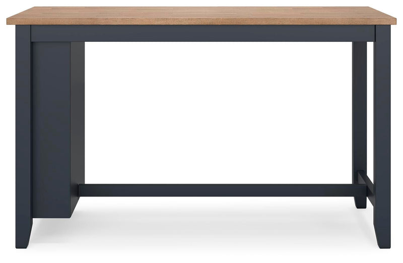 Ashley Furniture Gesthaven counter height dining table with a wood finish and sturdy legs, shown from a head-on angle.