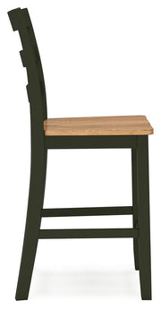Side view of the Ashley Furniture Gesthaven counter height barstool with a wooden frame and cushioned seat.