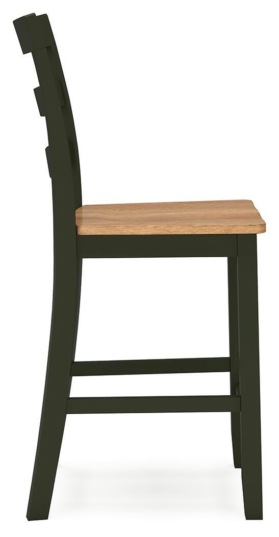 Side view of the Ashley Furniture Gesthaven counter height barstool with a wooden frame and cushioned seat.