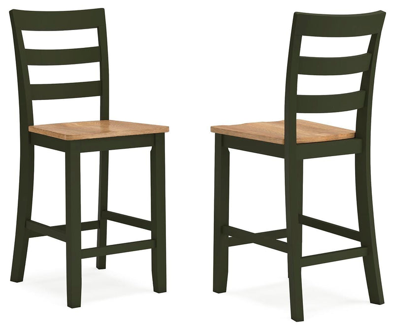 Ashley Furniture Gesthaven counter height barstool with wooden seat and metal frame, shown from an angled side view.