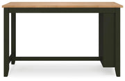 Ashley Furniture Gesthaven counter height dining table with a sturdy wooden finish and modern design, shown from the back view.