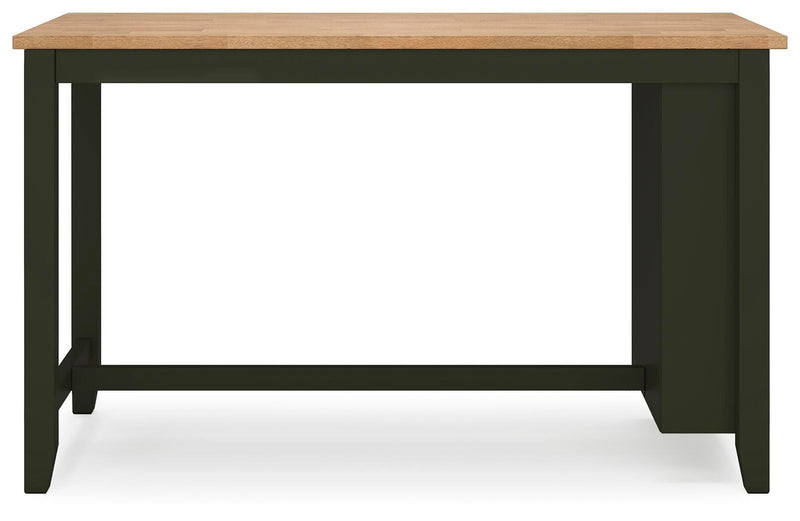 Ashley Furniture Gesthaven counter height dining table with a sturdy wooden finish and modern design, shown from the back view.