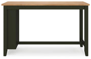 Ashley Furniture Gesthaven counter height dining table with a wooden top and sturdy legs, shown from a front head-on view.