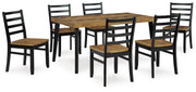 Ashley Furniture Blondon dining table with six matching chairs, modern wooden dining set shown from an angled view.
