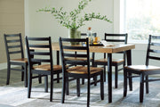 Ashley Furniture Blondon dining table with six matching chairs, modern wood dining set for family gatherings and meals.