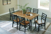 Ashley Furniture Blondon dining table with six matching chairs, showcasing a modern wooden design for elegant dining spaces.