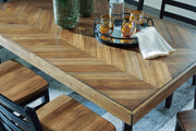 Ashley Furniture Blondon dining table with six matching chairs, featuring a sleek wood finish and elegant design.