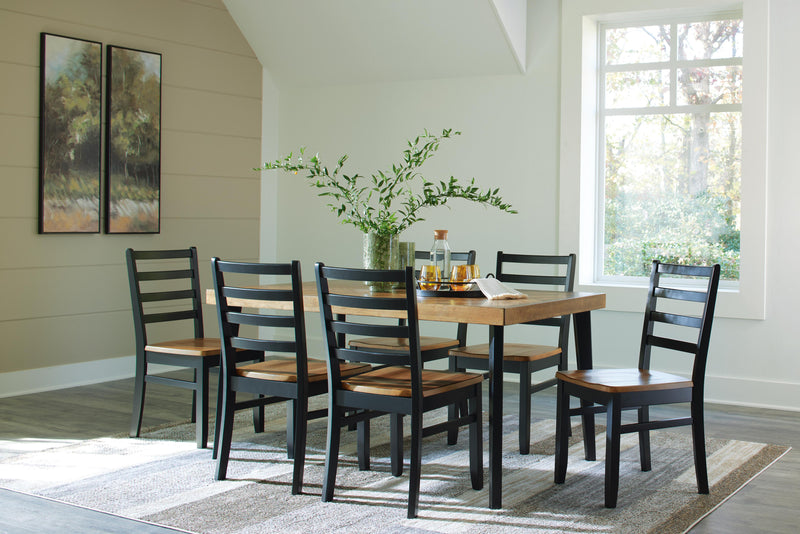 Ashley Furniture Blondon dining table with six matching chairs, showcasing a modern wooden dining set for family meals.
