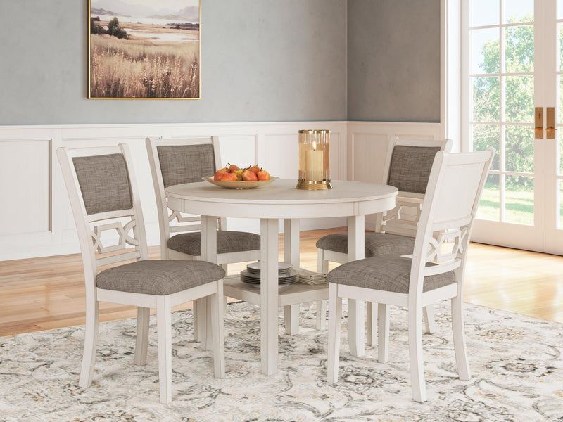 Ashley Furniture Erinberg dining table with four matching chairs, showcasing a modern wooden design in a well-lit dining room setting.