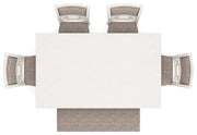Ashley Furniture Erinberg dining table with four chairs and a bench, showcasing a modern wood finish and spacious design.