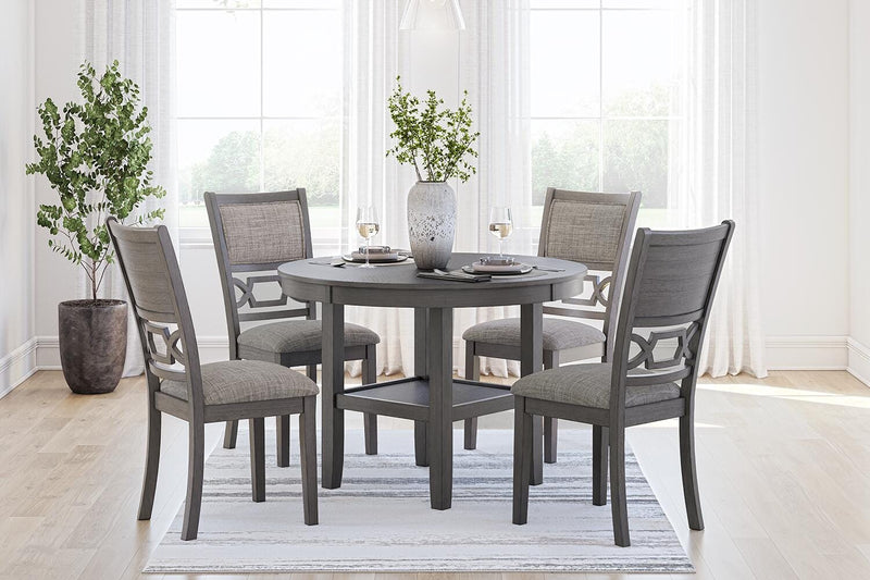 Ashley Furniture Wrenning dining table with four matching chairs, stylish dining room set in a modern design.