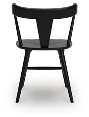 Ashley Furniture Gretlynn dining room set with a wooden table and matching chairs, shown from the back perspective.