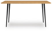 Ashley Furniture Gretlynn dining table with a polished wooden surface and sturdy legs, shown from a head-on view.
