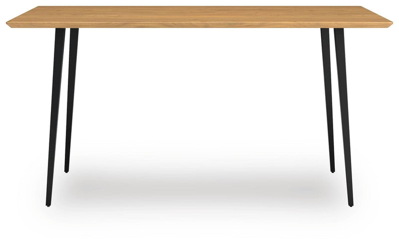 Ashley Furniture Gretlynn dining table with a polished wooden surface and sturdy legs, shown from a head-on view.