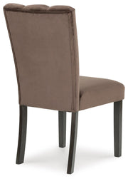 Ashley Furniture Jeshina dining chair with dark wood finish and upholstered seat, shown from the back view.