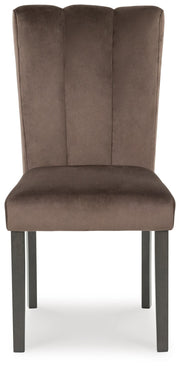 Ashley Jeshina dining chair with wooden frame and upholstered seat, shown from a front head-on view.