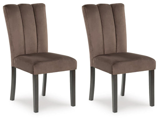 Ashley Furniture Jeshina dining chair with upholstered seat and wooden legs, angled view showing stylish and comfortable design.