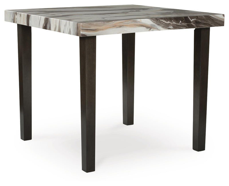 Ashley Furniture Jeshina counter height dining table with a wooden finish, shown from an angled side view.