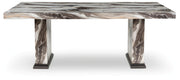 Ashley Furniture Jeshina dining table with a smooth wooden surface and sturdy legs, perfect for family meals and gatherings.