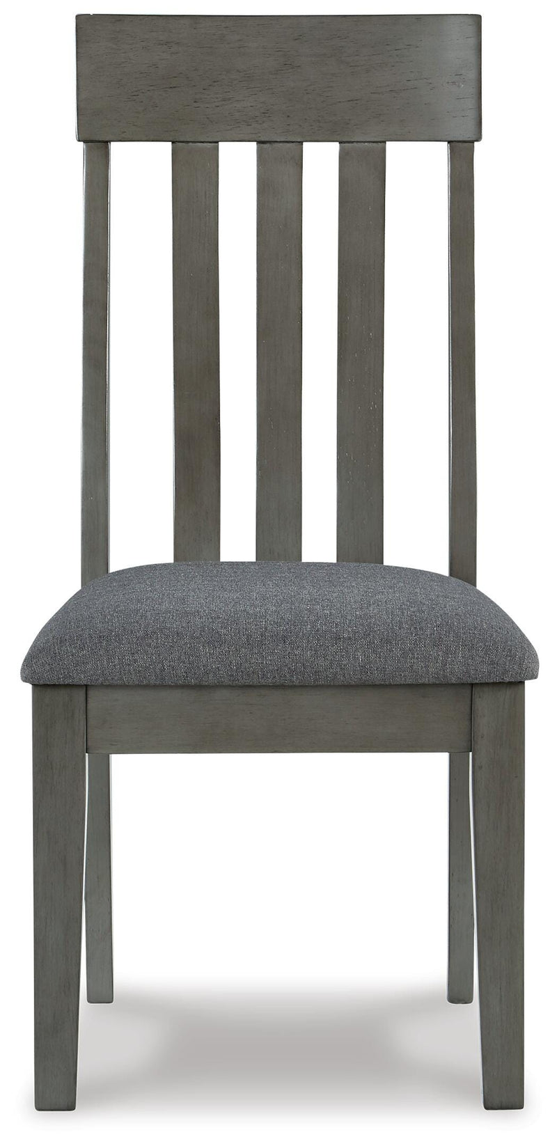 Ashley Furniture Hallanden dining room set with a wooden table and matching chairs, shown from a head-on angle.