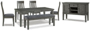 Ashley Furniture Hallanden dining room set with a wooden table and matching chairs in a modern dining space.