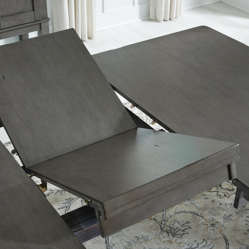 Ashley Furniture Hallanden dining room set with a leaf detail table and matching chairs, elegant wood finish and classic design