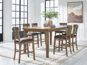Ashley Furniture Urbinforte dining room set featuring a wooden table and matching chairs in a modern design.
