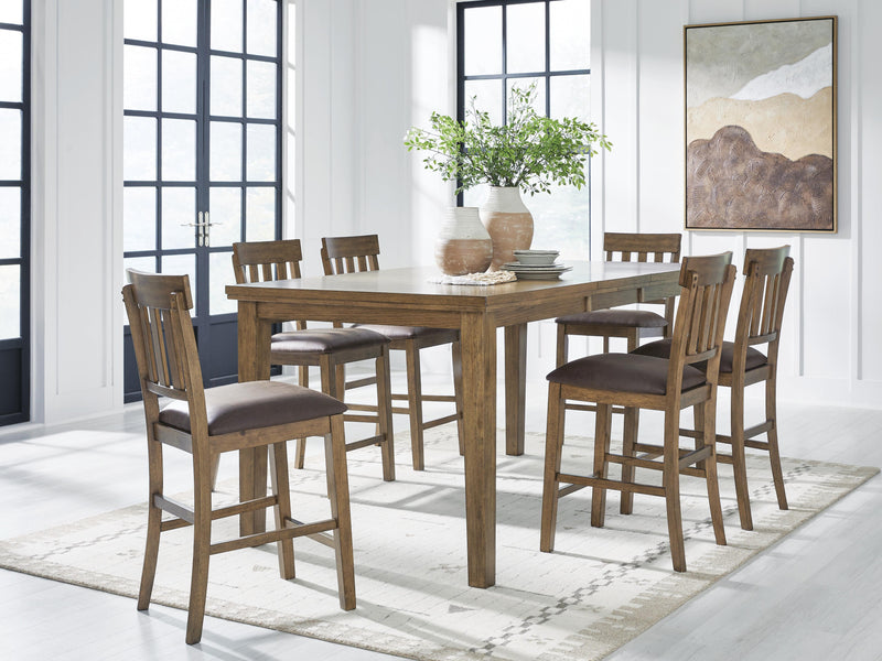 Ashley Furniture Urbinforte dining room set featuring a wooden table and matching chairs in a modern design.