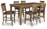 Ashley Furniture Urbinforte dining room set with a wooden table and six matching chairs in a modern dining space.