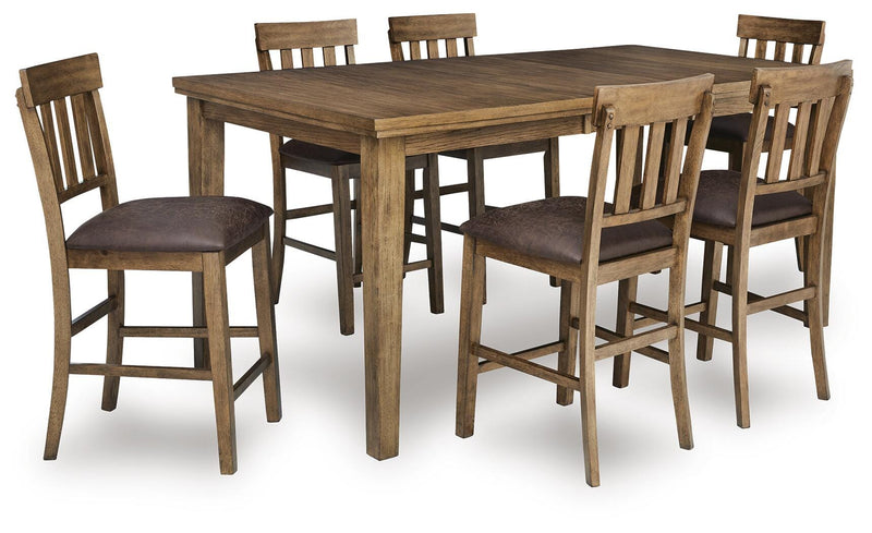 Ashley Furniture Urbinforte dining room set with a wooden table and six matching chairs in a modern dining space.