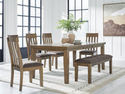 Ashley Furniture Urbinforte dining room set with a wooden table and matching chairs, modern design for dining area.