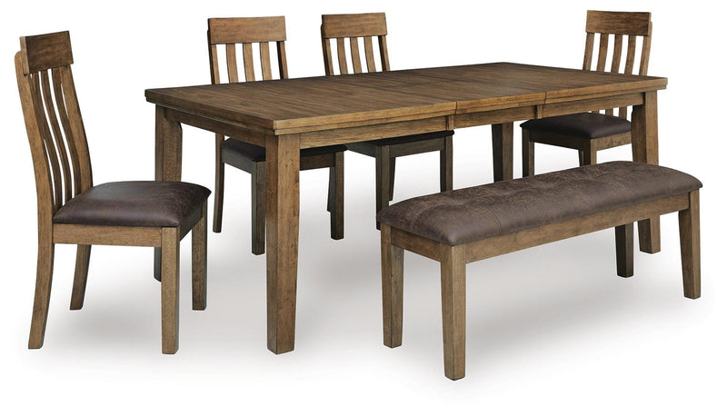 Ashley Furniture Urbinforte dining room set with a wooden table and matching chairs in a modern design.