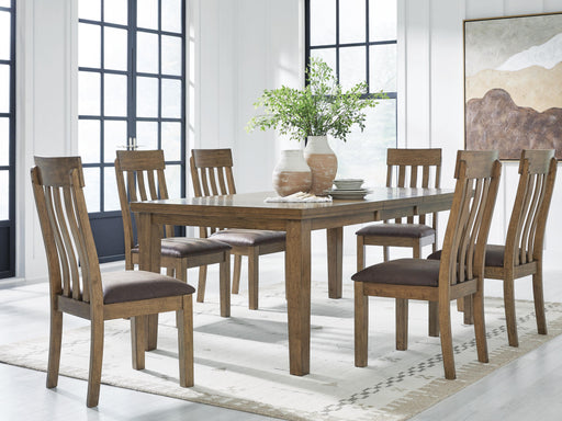 Ashley Furniture Urbinforte dining room set with a wooden table and matching chairs in a modern design.