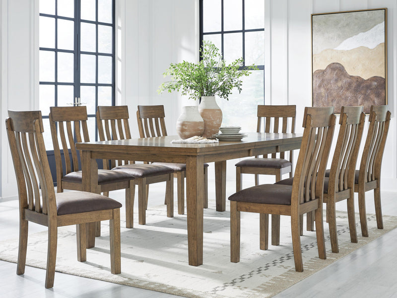 Elegant Ashley Furniture Urbinforte dining room set with a rectangular table and matching chairs, shown in a modern dining space