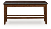 Ashley Furniture Ralene counter height dining bench with wooden seat and sturdy legs, shown from a front head-on view.