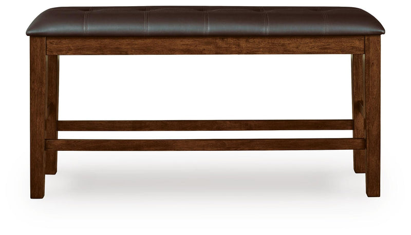 Ashley Furniture Ralene counter height dining bench with wooden seat and sturdy legs, shown from a front head-on view.