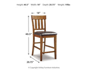 Set of two Ashley Furniture Ralene bar stools with wooden legs and upholstered seats, ideal for kitchen or bar area.