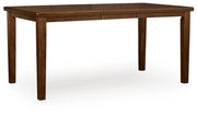 Ashley Furniture Ralene counter height dining extension table seen from an angled view, showcasing its sleek design and wood finish.