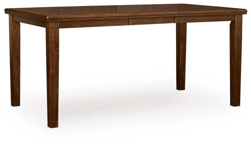 Ashley Furniture Ralene counter height dining extension table seen from an angled view, showcasing its sleek design and wood finish.