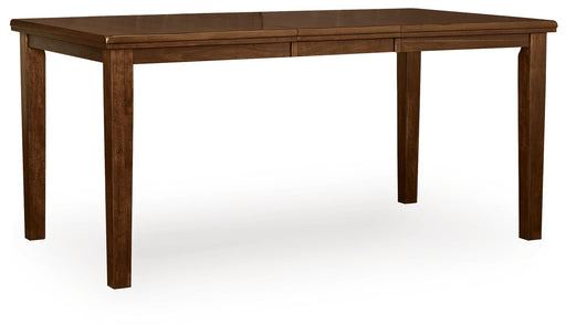 Ashley Furniture Ralene counter height dining extension table seen from an angled view, showcasing its sleek design and wood finish.