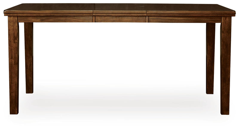 Ashley Furniture Ralene counter height dining extension table with a wooden finish, shown from a head-on view.