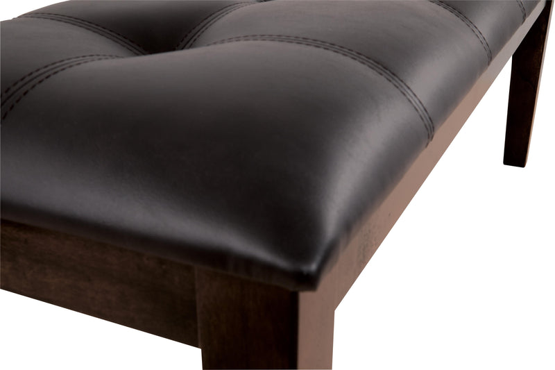 Ashley Furniture Haddigan dining bench with wooden legs and upholstered seat, showcasing detailed craftsmanship.