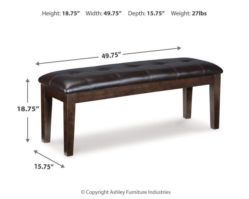 Ashley Furniture Haddigan dining bench with wood finish and upholstered seat, ideal for kitchen or dining room seating.