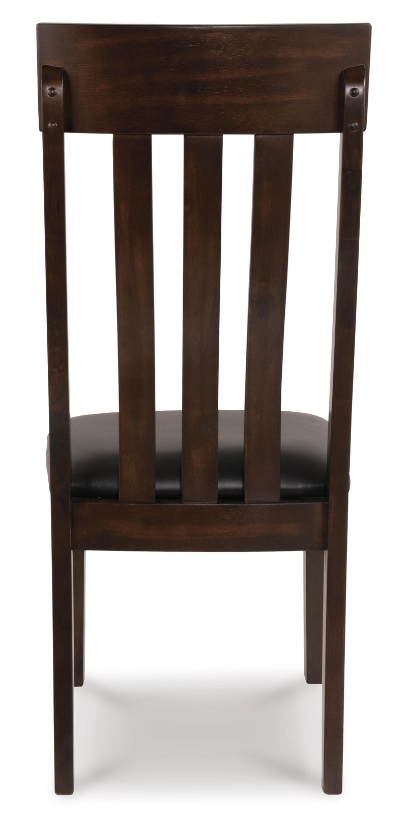 Ashley Furniture Haddigan dining chair with dark wooden legs and upholstered seat, shown from the back.