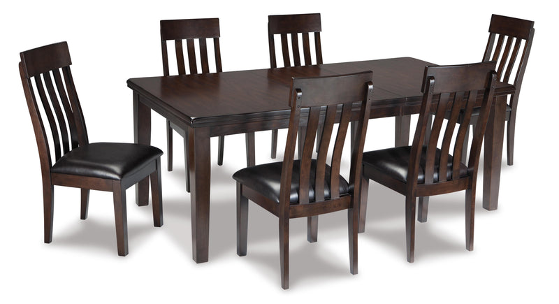 Ashley Furniture Haddigan dining set with a wooden table and six upholstered chairs in a modern dining room setting.