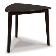 Ashley Furniture Mallenette dining room set with a wooden table and six upholstered chairs, shown from an angled view in a modern dining space.