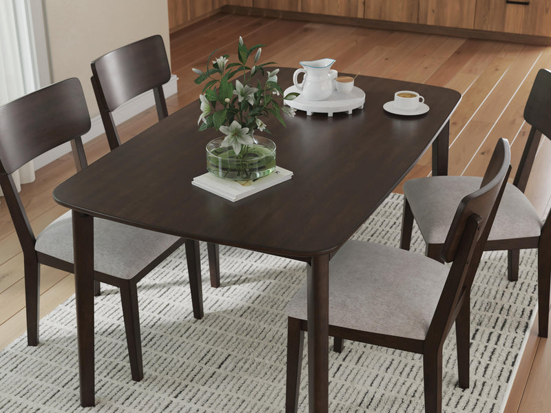 Ashley Furniture Mallenette dining table with four matching chairs, contemporary dining room set for family meals and gatherings.