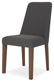 Ashley Furniture Lyncott dining room set featuring a wooden table and matching chairs, shown from an angled view.